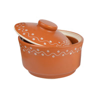 Studio Pottery Handpainted Ceramic Serving Donga with Lid Casserole Set (Set of 3, Terracotta Brown)