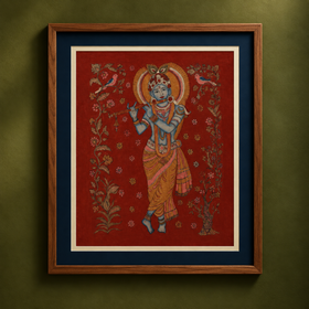 Srikalahasti Kalamkari Art Wall Hanging with Lord Krishna Motif by Ghanshyam Sarode (32 x 26 in) 15