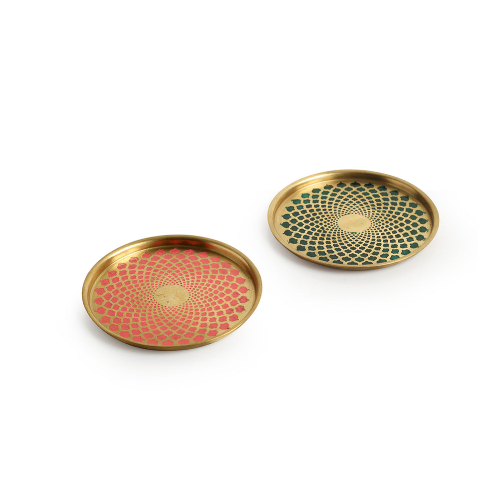 Mughal Arc' Hand-Enamelled Brass Coasters (Set Of 2)