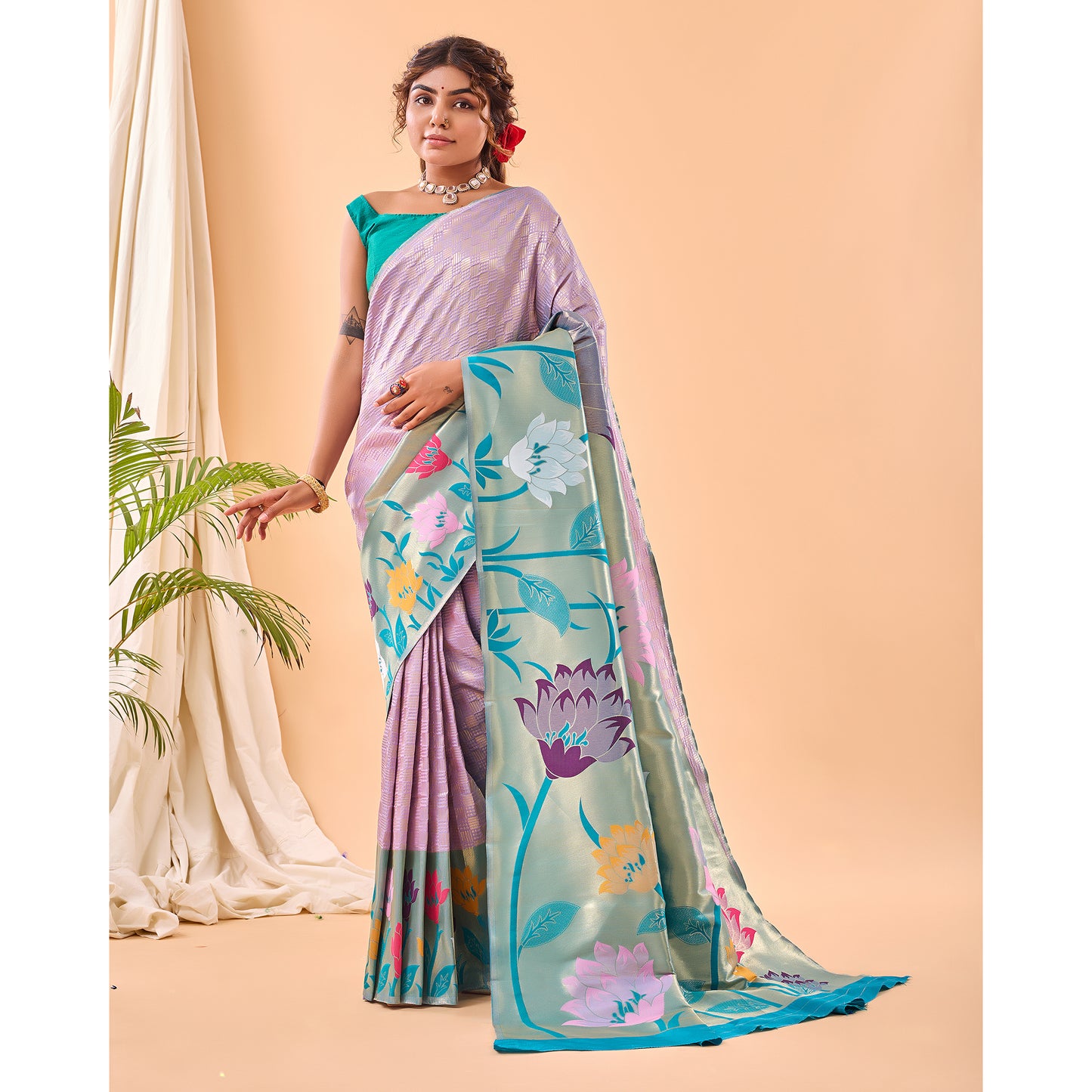 Purple - Fulrani Lavender Paithani Silk Handwork Saree