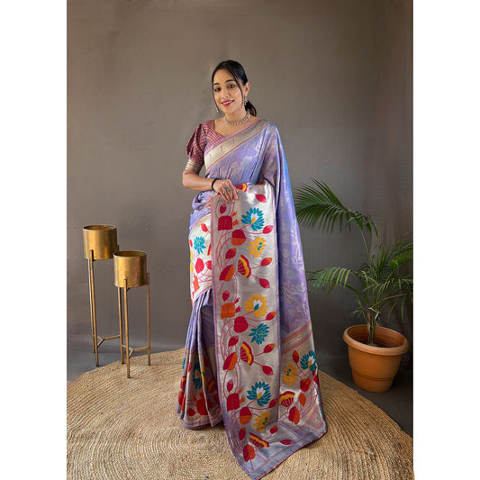 Purple - Geeta Lavender Paithani Silk Handwork Saree