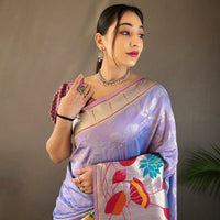 Purple - Geeta Lavender Paithani Silk Handwork Saree