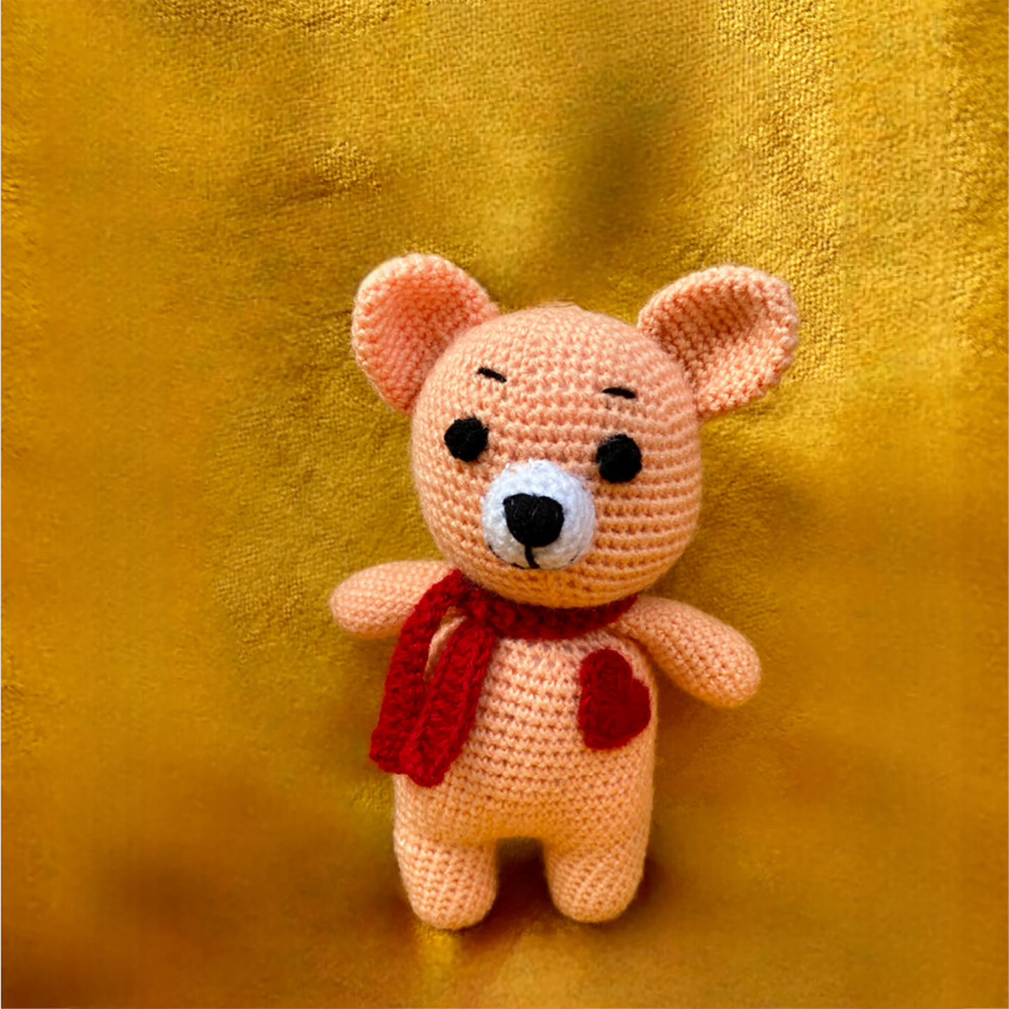 Handmade Crochet Peach Love Teddy Toy