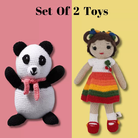 Handmade Crochet Panda Toy & Crochet Rainbow Doll Toy