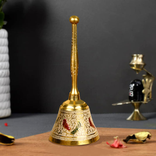 Brass Pooja Minakari Work Bell with Handle