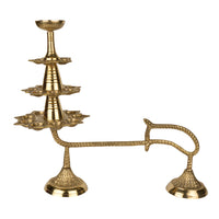 Handcrafted Pure Brass Ganga Aarti Pooja Diya with Handle 4 Tier 21 Wicks