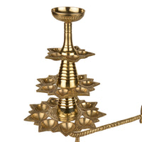 Handcrafted Pure Brass Ganga Aarti Pooja Diya with Handle 4 Tier 21 Wicks