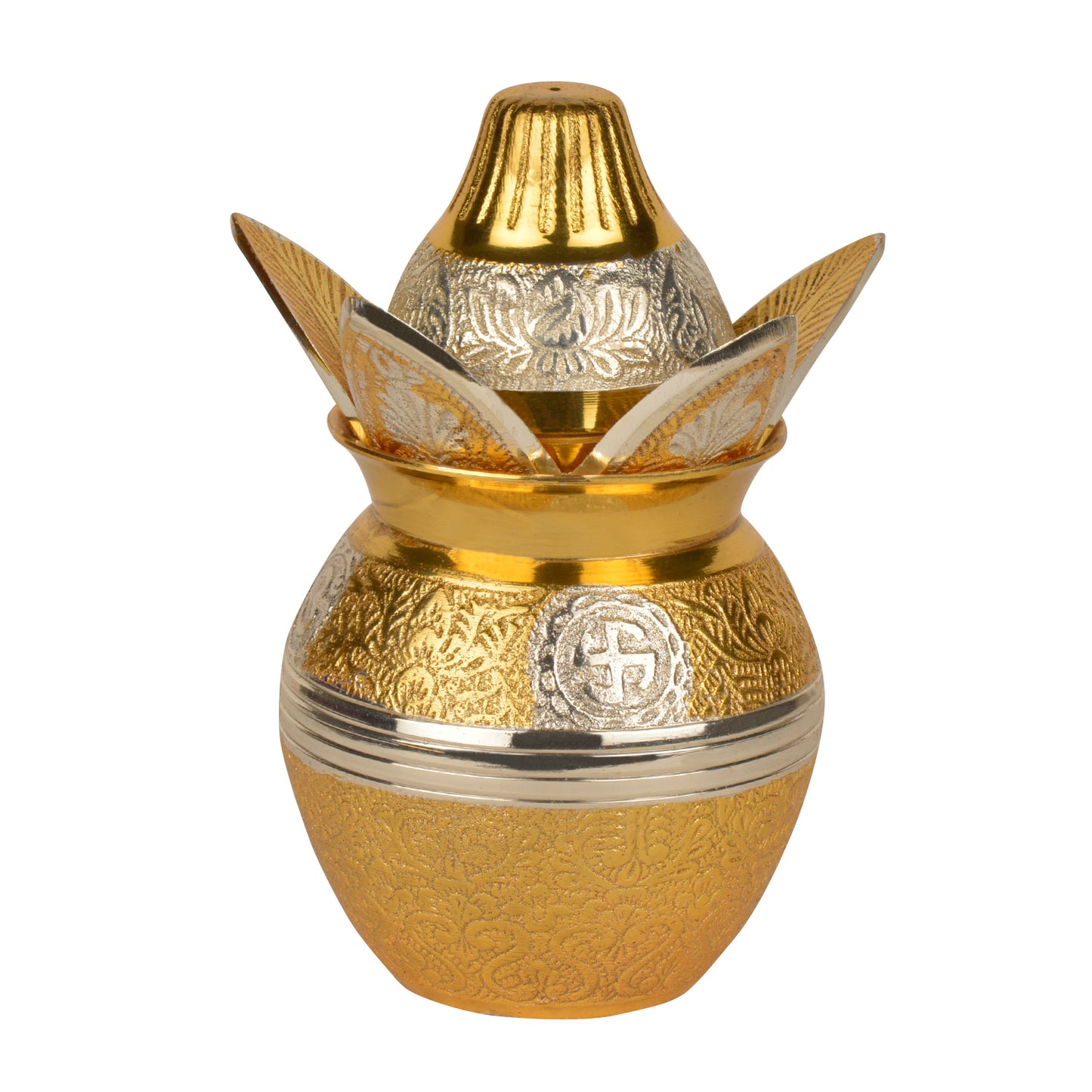 Handcrafted Premium Brass Mangal Kalash with Metalic Coconut and Leaves