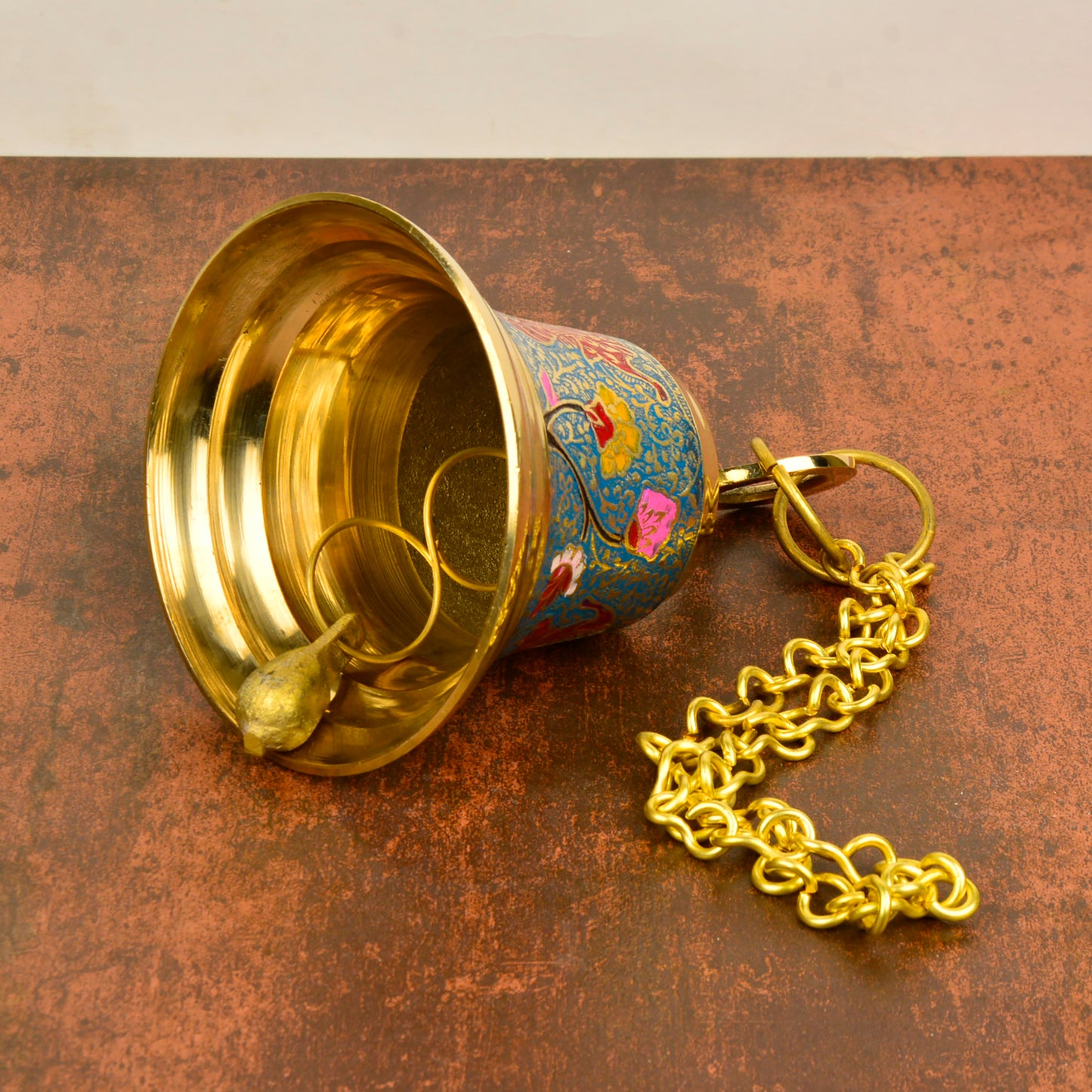 Pure Brass Hanging Temple Bell with Red Elephant Engraving