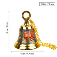 Pure Brass Hanging Temple Bell with Red Elephant Engraving