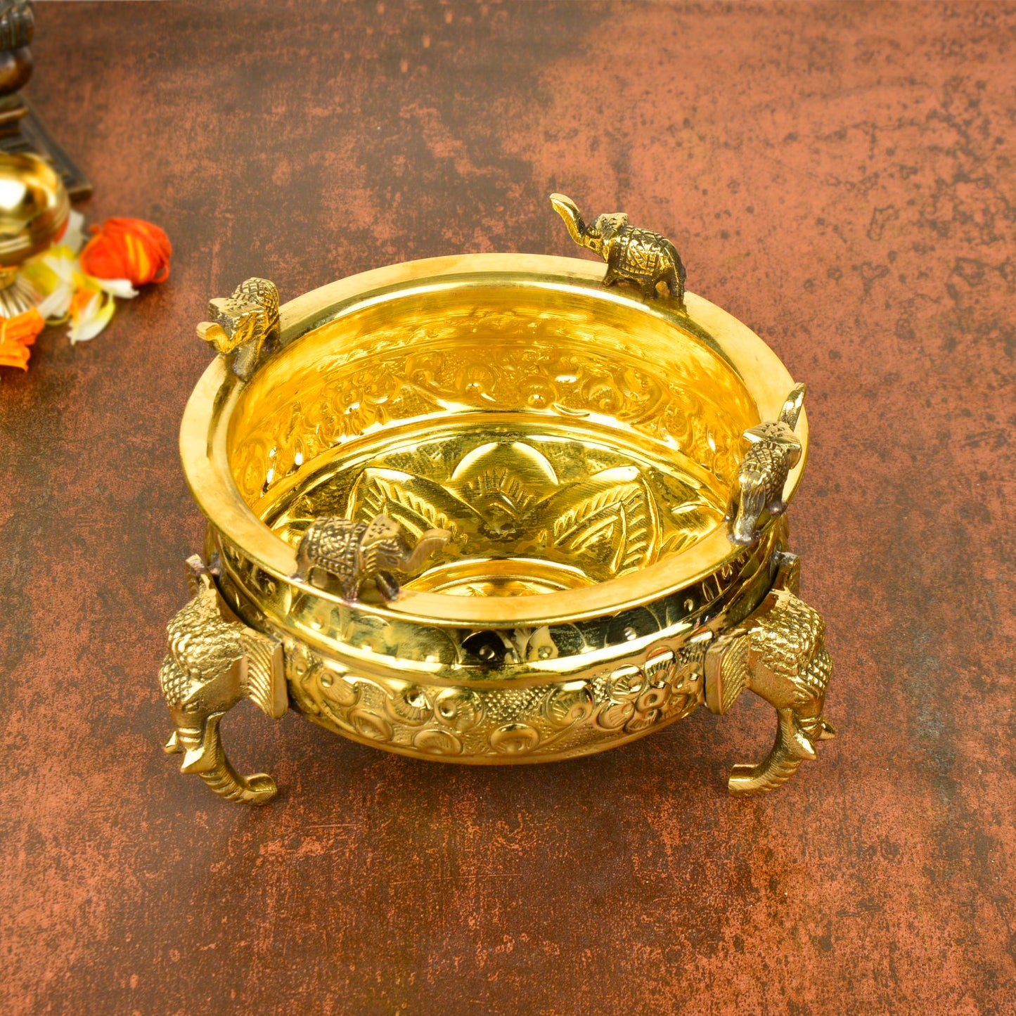 Handcrafted Elephant Design Decorative Brass Urli