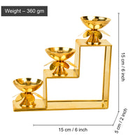 Premium Brass Decorative 3 Step Pooja Diya (L x B x H – 15 x 5 x 15 cm ; Weight – 360 gm)