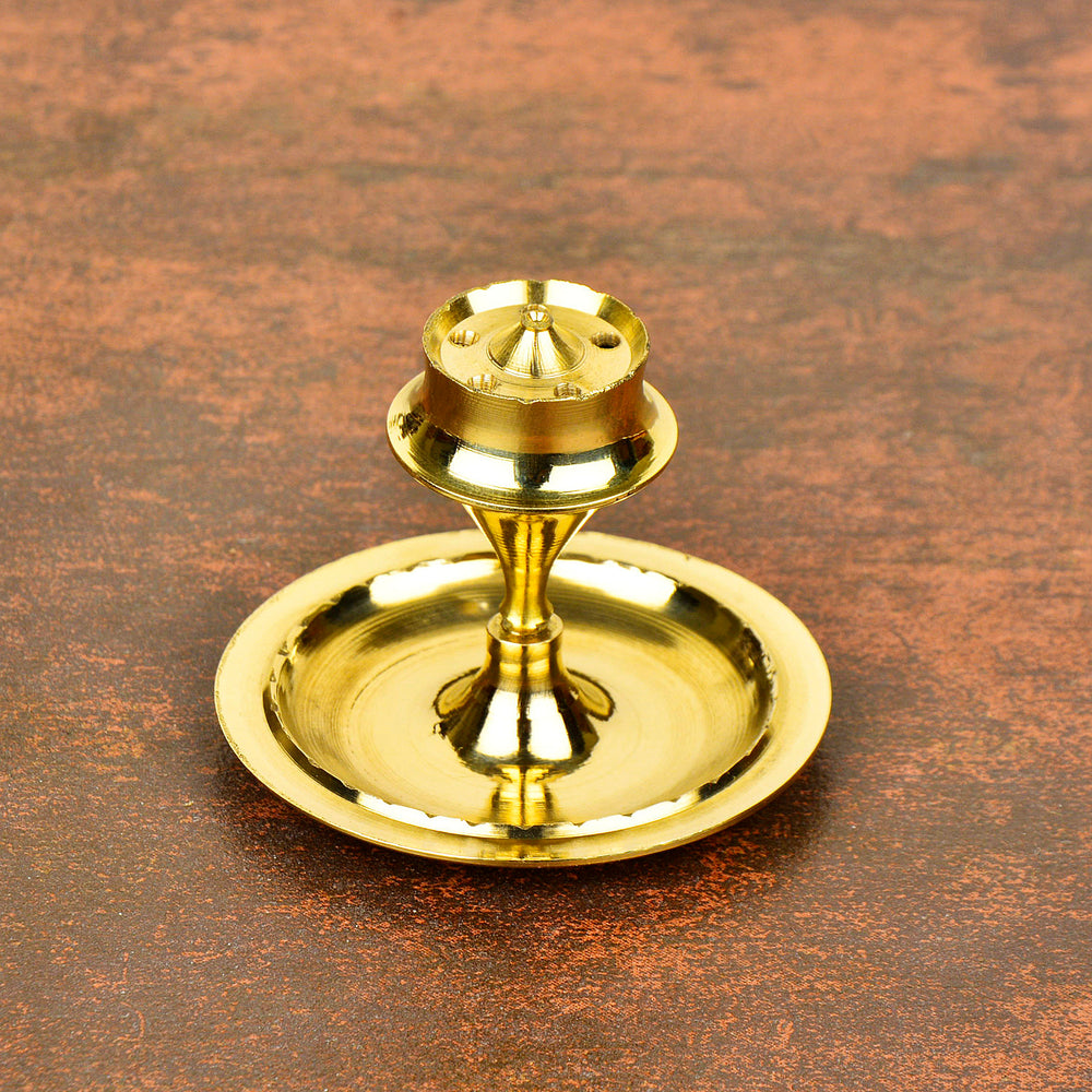 Premium Pure Brass Incense Holder (Agarbati Stand) with Ash catcher (D - 6 cm)