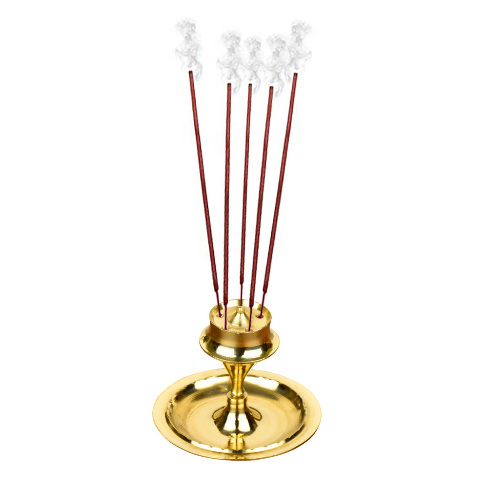 Premium Pure Brass Incense Holder (Agarbati Stand) with Ash catcher (D - 6 cm)