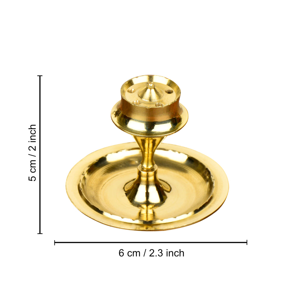 Premium Pure Brass Incense Holder (Agarbati Stand) with Ash catcher (D - 6 cm)