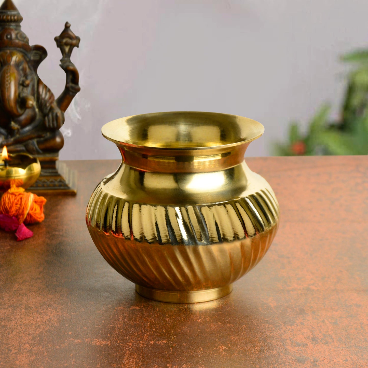 Pure Brass Lota with Grooves for Puja (Diameter – 10 cm, Height – 11 cm, Weight – 550 gm)