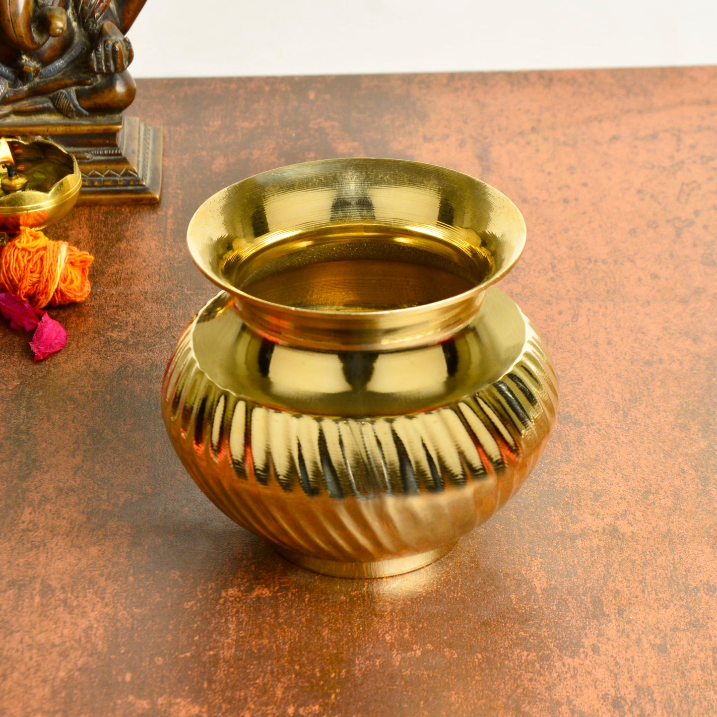 Pure Brass Lota with Grooves for Puja (Diameter – 10 cm, Height – 11 cm, Weight – 550 gm)