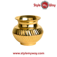 Pure Brass Lota with Grooves for Puja (Diameter – 10 cm, Height – 11 cm, Weight – 550 gm)