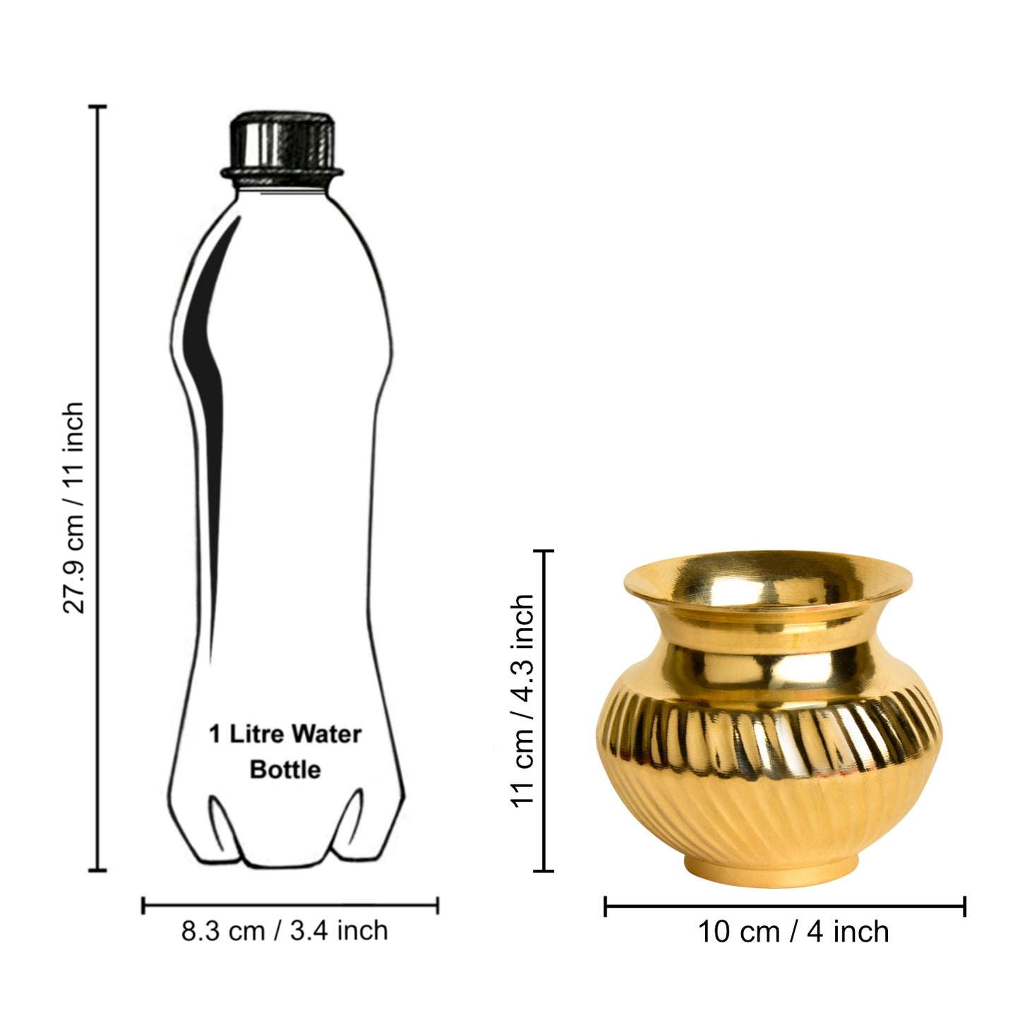 Pure Brass Lota with Grooves for Puja (Diameter – 10 cm, Height – 11 cm, Weight – 550 gm)