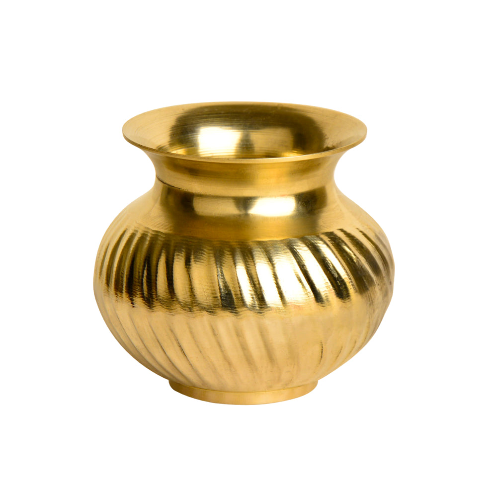 Pure Brass Lota with Grooves Design for Puja (Diameter – 7 cm, Height – 9 cm, Weight – 275 gm)