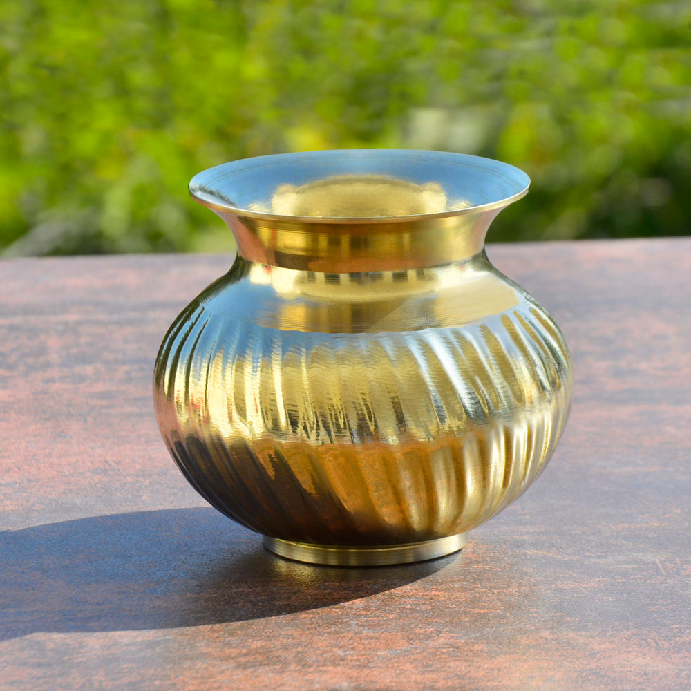 Pure Brass Lota with Grooves Design for Puja (Diameter – 7 cm, Height – 9 cm, Weight – 275 gm)