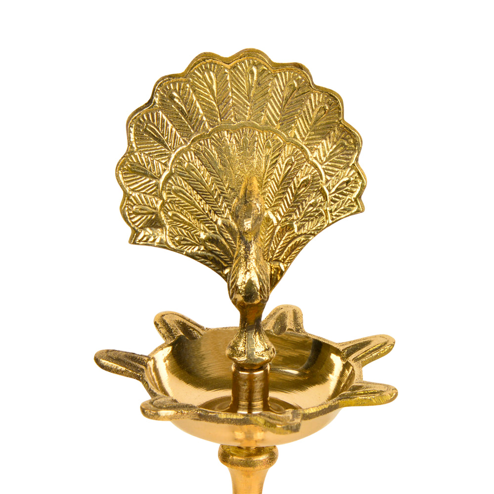 Premium Brass Dancing Peacock Standing Diya (Height – 14 Inches, 760 gm)