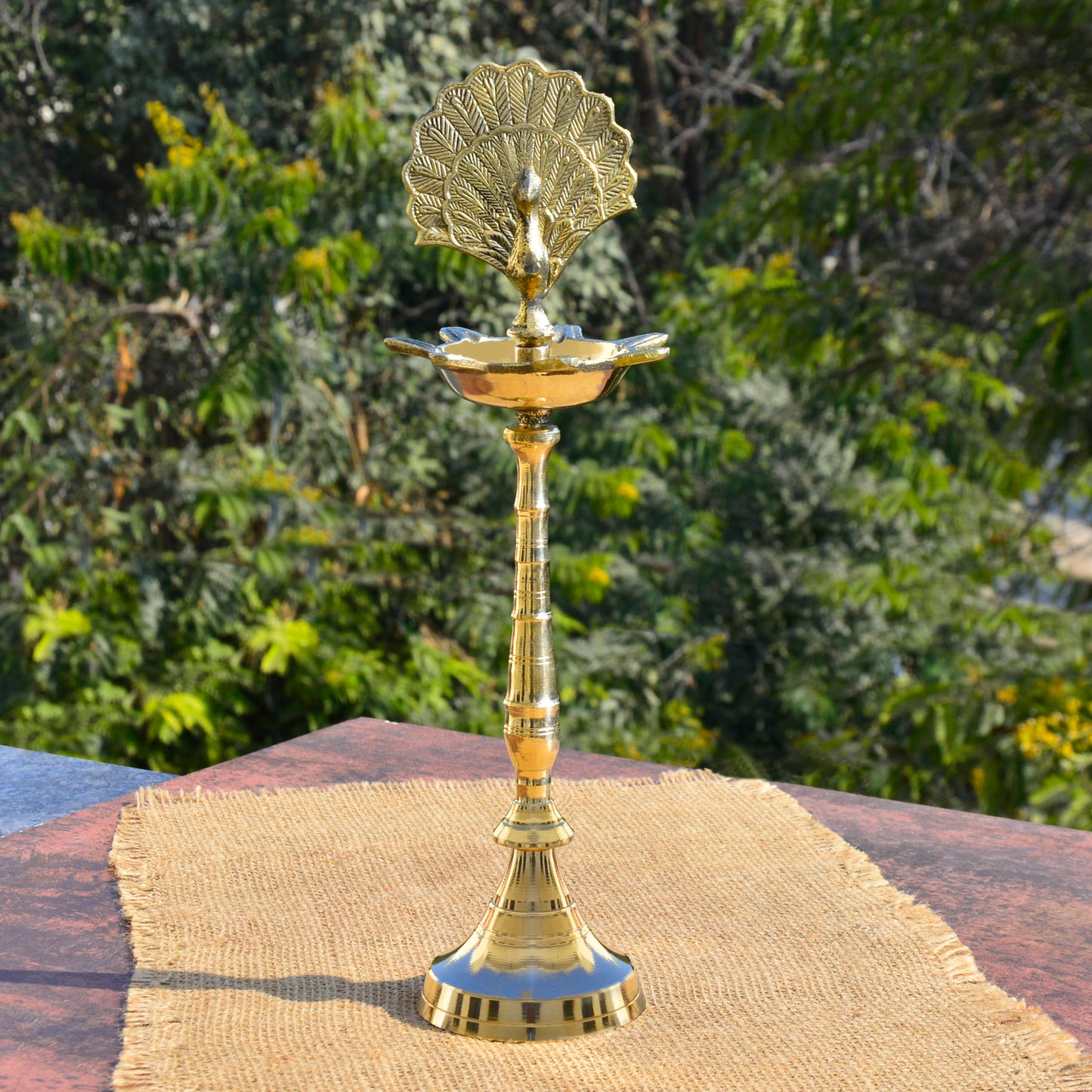 Premium Brass Dancing Peacock Standing Diya (Height – 14 Inches, 760 gm)