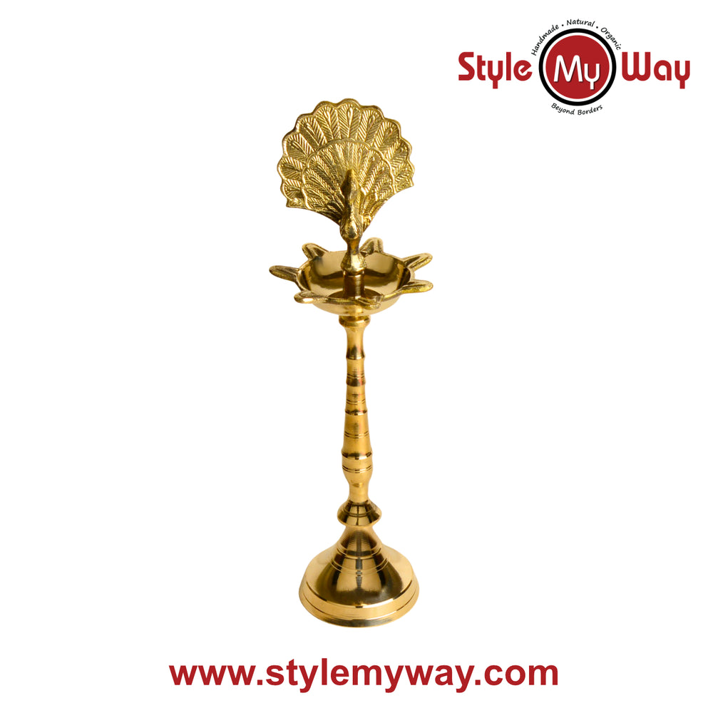 Premium Brass Dancing Peacock Standing Diya (Height – 14 Inches, 760 gm)