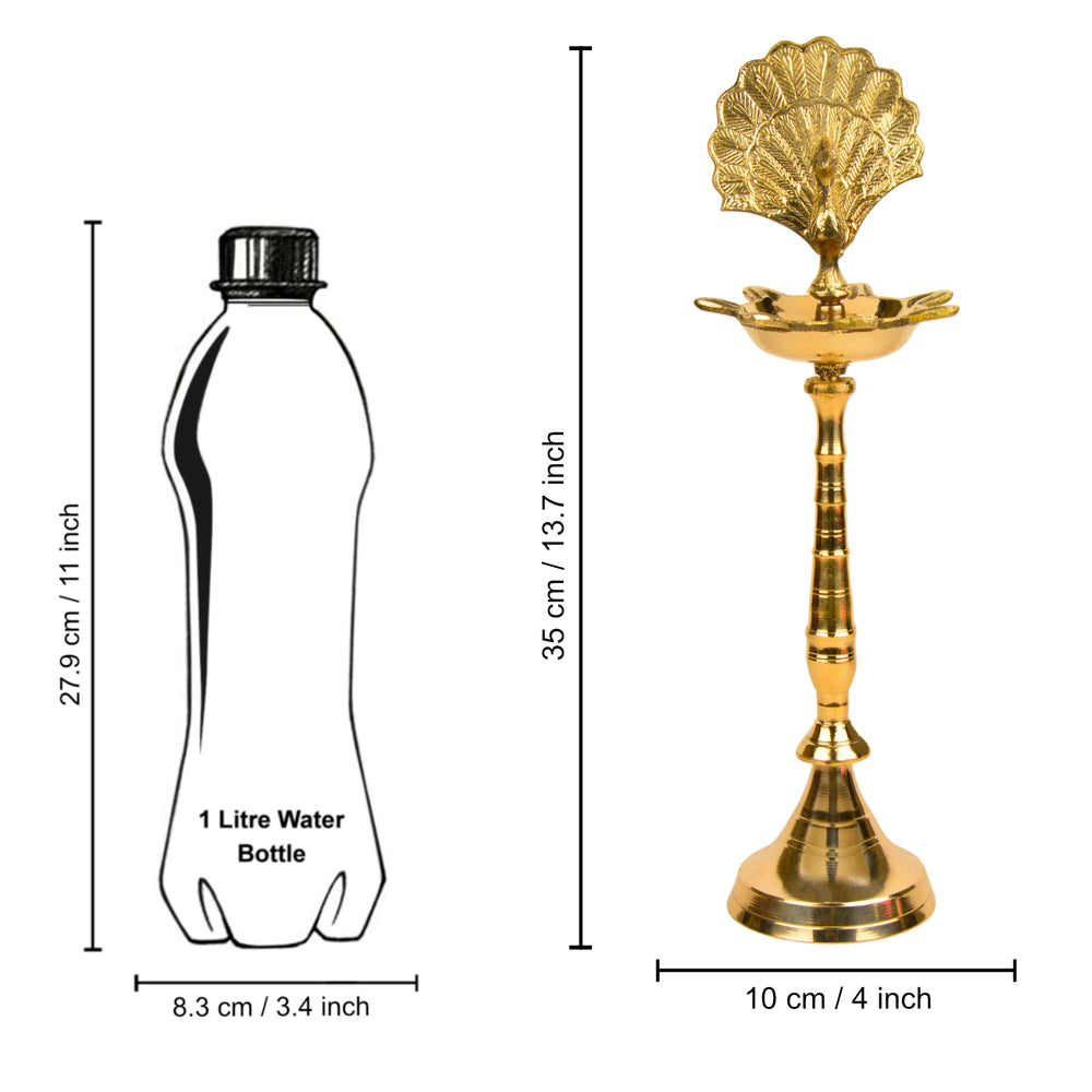 Premium Brass Dancing Peacock Standing Diya (Height – 14 Inches, 760 gm)