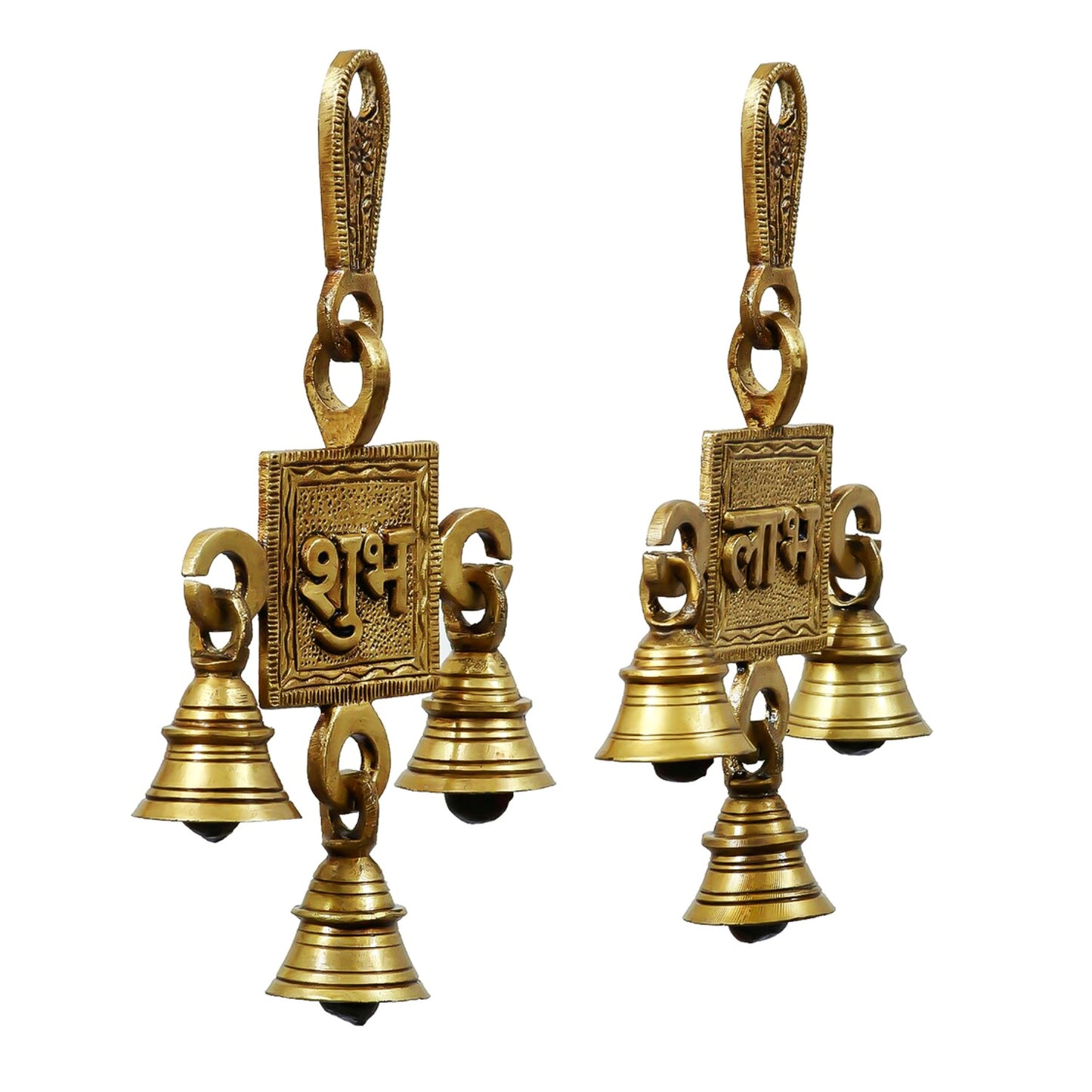 Pure Brass Subh Labh Hanging Bells Set for Door Entrance (Set of 2 , 8 x 2 x 15 cm , 425 gm)