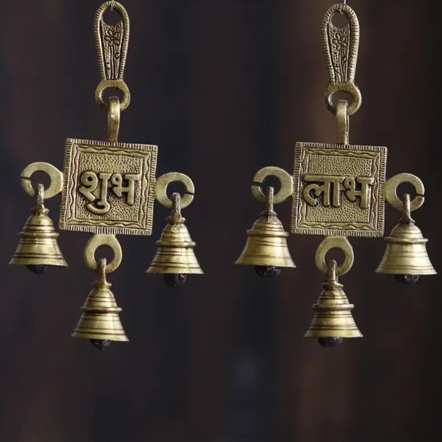 Pure Brass Subh Labh Hanging Bells Set for Door Entrance (Set of 2 , 8 x 2 x 15 cm , 425 gm)