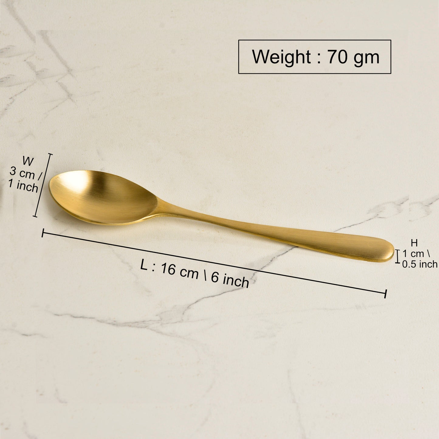 Premium Pure Brass Spoon for Eating ( Length - 6.4 inches, 70 gm, Matte Finish)