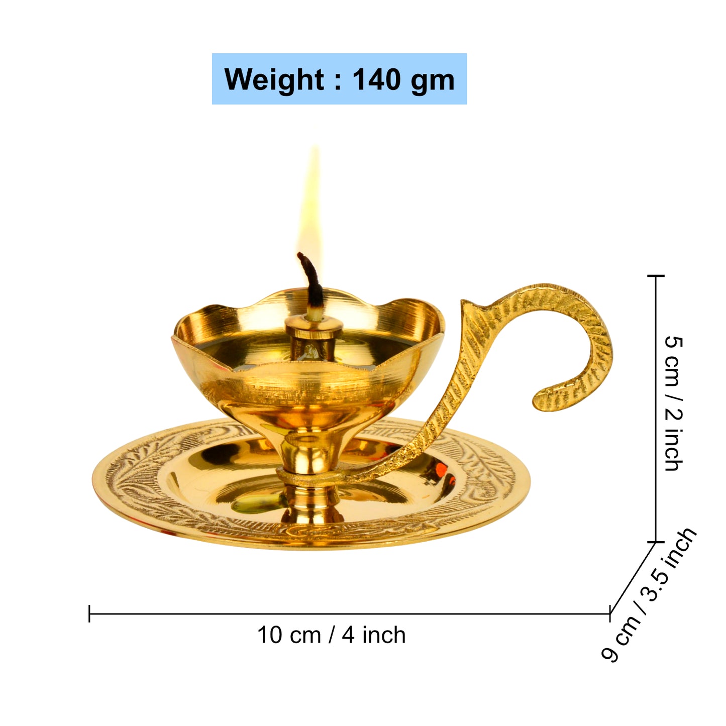 Brass Decorative Pooja Diya with Handle and Plate