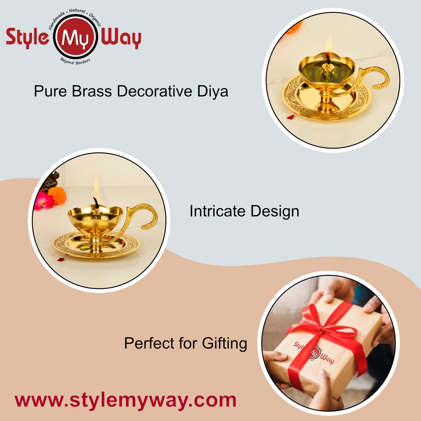 Brass Decorative Pooja Diya with Handle and Plate