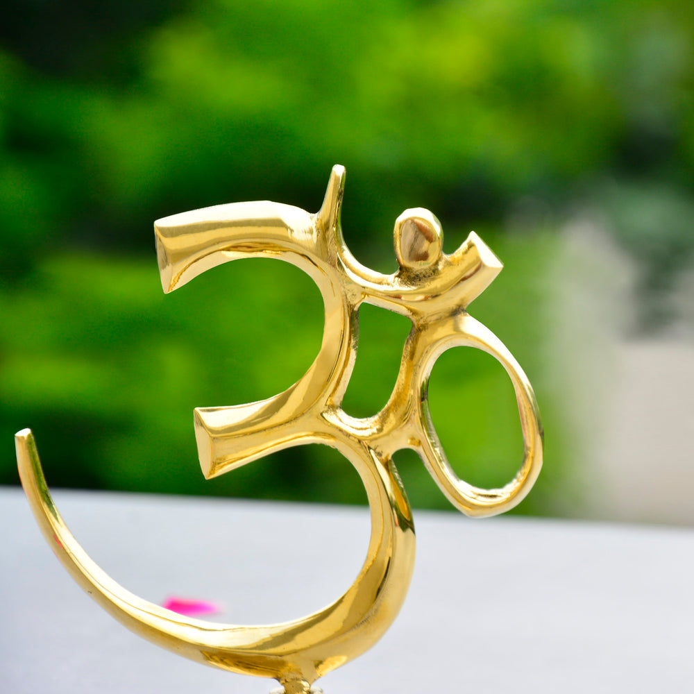 Brass Om Symbol Statue for Pooja Home, Temple, Office