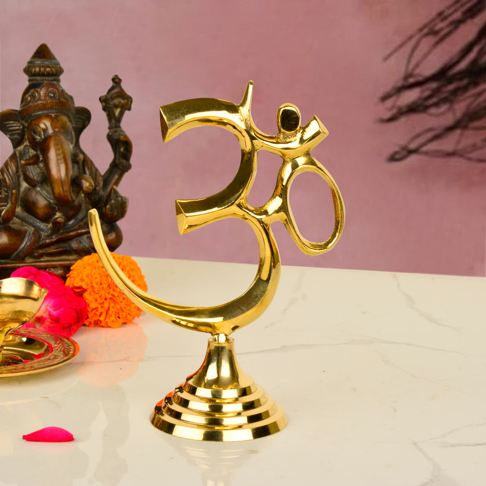 Brass Om Symbol Statue for Pooja Home, Temple, Office