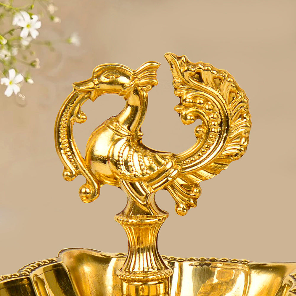 Premium Brass Dancing Peacock Panchmukhi Pooja Aarti Diya