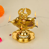 Premium Brass Dancing Peacock Panchmukhi Pooja Aarti Diya