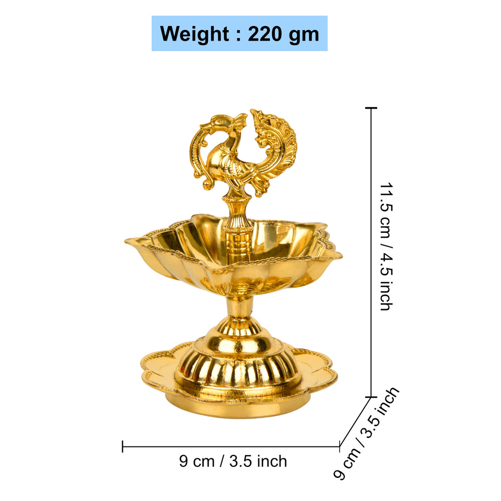 Premium Brass Dancing Peacock Panchmukhi Pooja Aarti Diya