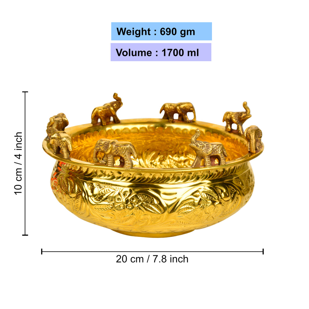 Handcrafted Elephant Design Decorative Brass Urli / Bowl (D - 20 cm)