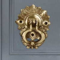 Brass Ethnic Carved Peacock Over Ring Main Door Knocker with Antique Finish (D - 8 cm)