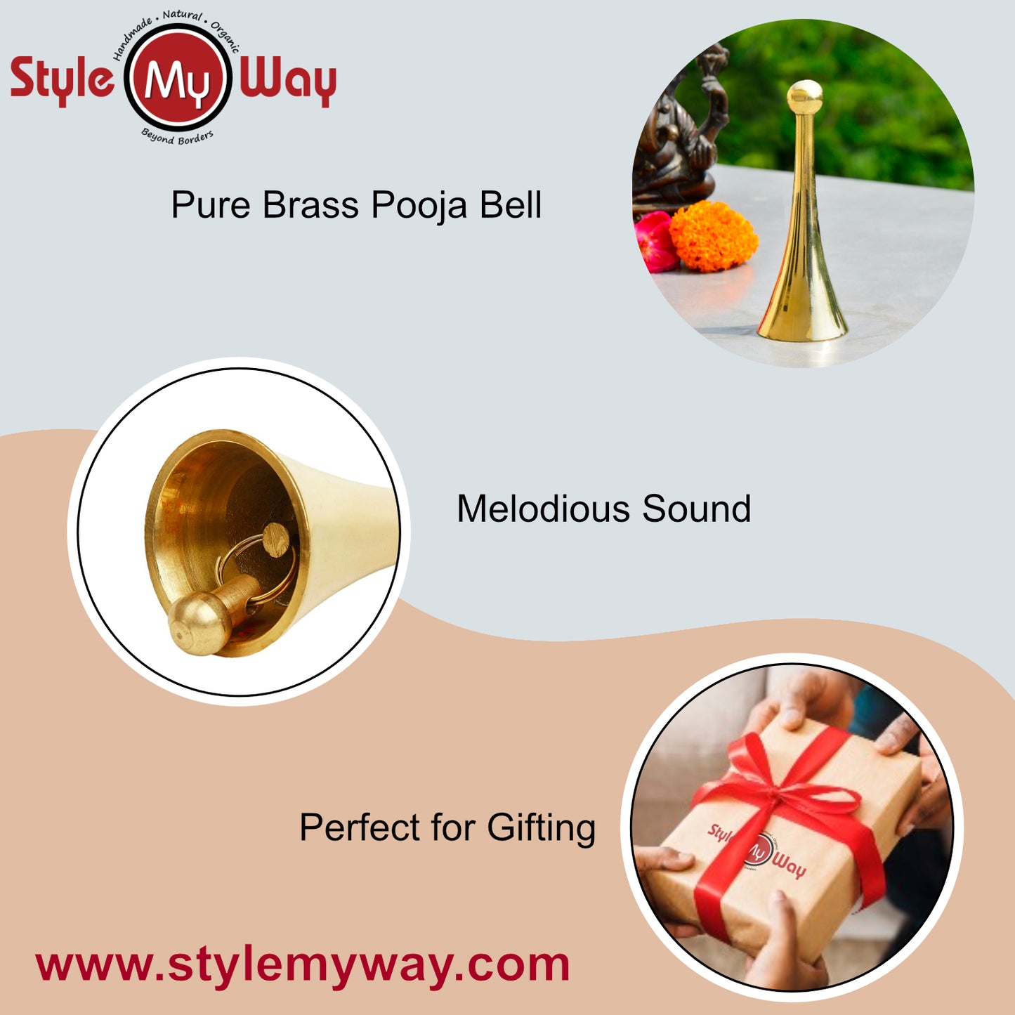 Brass Pooja Bell with Handle (D - 4 cm)