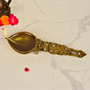 Handcrafted Brass Pooja Hawan Spoon for Pouring Ghee, Holy Water, Samagri with Divine Snake Design