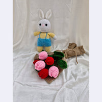 Handmade Flower Bouquet Set Of 3 Red Tulip+3 Pink Tulip And 1 Bunny Toy