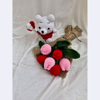 Handmade Flower Bouquet Set Of 3 Red Tulip+3 Pink Tulip And 1 Balloon Teddy Toy