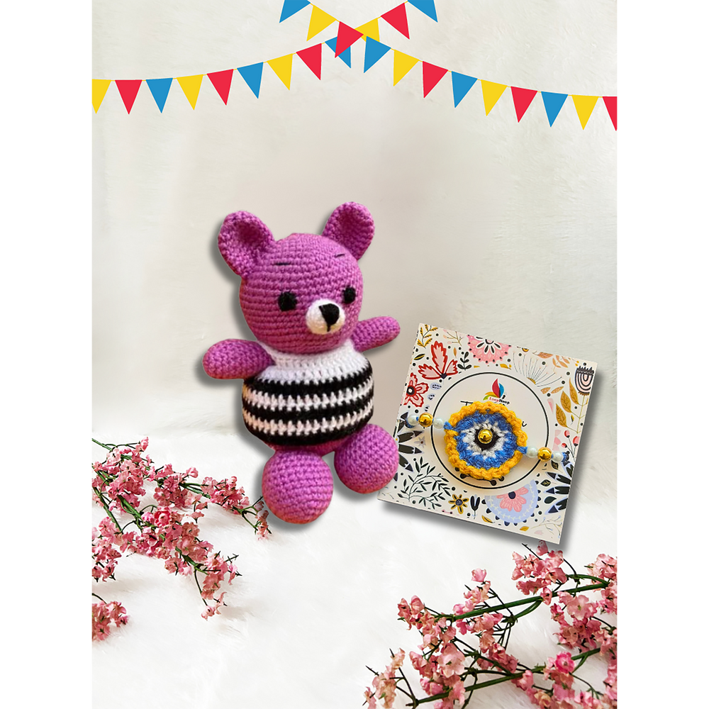 Handmade Crochet Nazaria Rakhi And Purple Teddy