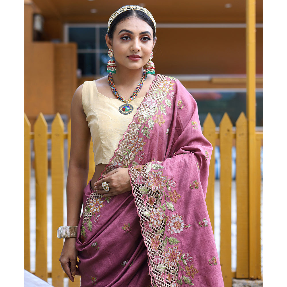 Apeksha Lavender Silk Handwork Saree