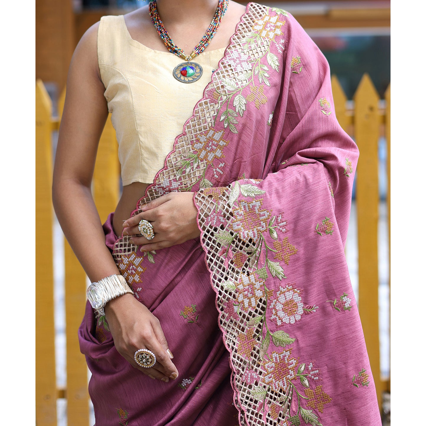 Apeksha Lavender Silk Handwork Saree