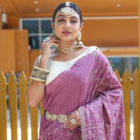 Aaisha Lavender Soft Silk Handwork Saree