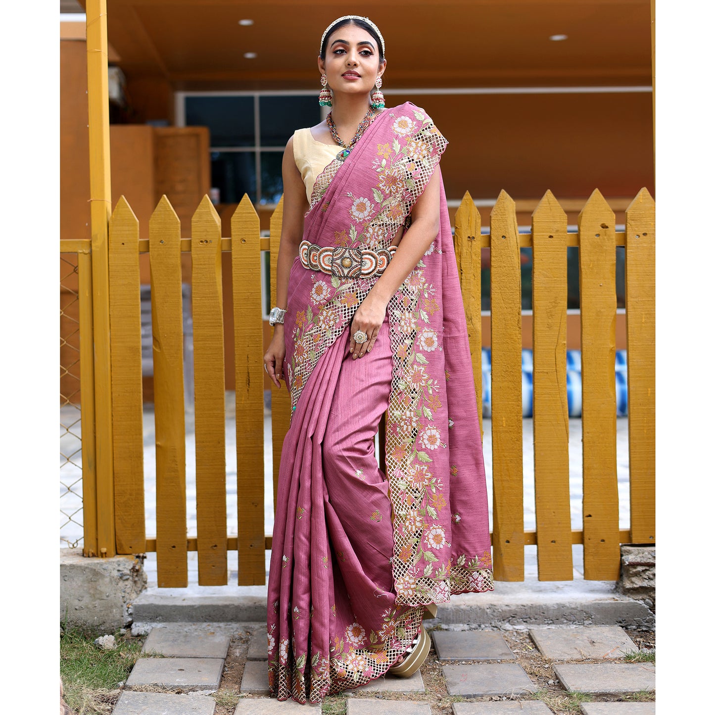 Apeksha Lavender Silk Handwork Saree